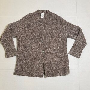 PORTARA by MONDI Women's Metallic Thread Brown Long Line Cardigan Sweater SZ 38‎